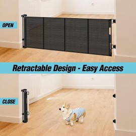 24 Inches Tall Retractable Baby Gates for Doorways, Short Dog Gates to Step Over, Extends up to 55 Wide, Reinforced Mesh Baby Gate for Kids or Pets, Doggie Gates Puppy Gates for The House (Black)