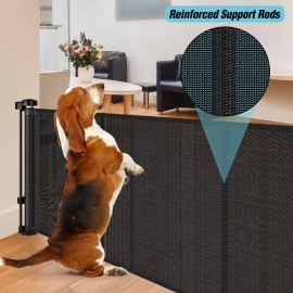 24 Inches Tall Retractable Baby Gates for Doorways, Short Dog Gates to Step Over, Extends up to 55 Wide, Reinforced Mesh Baby Gate for Kids or Pets, Doggie Gates Puppy Gates for The House (Black)