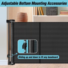 24 Inches Tall Retractable Baby Gates for Doorways, Short Dog Gates to Step Over, Extends up to 55 Wide, Reinforced Mesh Baby Gate for Kids or Pets, Doggie Gates Puppy Gates for The House (Black)