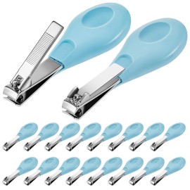 Leriton 20 Pcs Baby Nail Clippers Bulk Blue Fold Up Stainless Steel Finger Trimmer Cutter for Newborn Infant, Home Travel Nursery