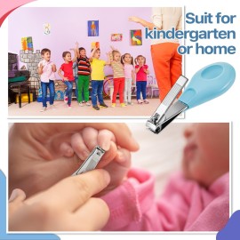 Leriton 20 Pcs Baby Nail Clippers Bulk Blue Fold Up Stainless Steel Finger Trimmer Cutter for Newborn Infant, Home Travel Nursery