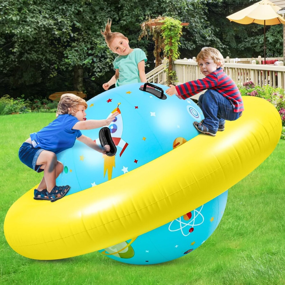 Poen Inflatable Dome Rocker Bouncer 63\'\'L x 63\'\'W x 39\'\'H, Blow up Climbing Rocker Kids Giant Inflatable Bouncer Seesaw Outdoor Roll and Play Seesaw Dome Toddler Gaint Balance Game with 6 Handle