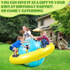 Poen Inflatable Dome Rocker Bouncer 63\'\'L x 63\'\'W x 39\'\'H, Blow up Climbing Rocker Kids Giant Inflatable Bouncer Seesaw Outdoor Roll and Play Seesaw Dome Toddler Gaint Balance Game with 6 Handle