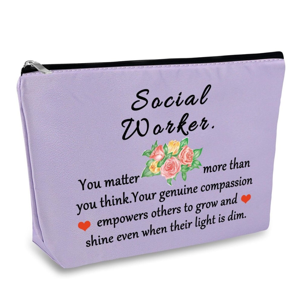 Social Worker Gifts Makeup Bag Social Work Appreciation Gift Thank You Gift Purple Cosmetic Bag Inspirational Gift for Social Worker Volunteer Coworkers Friends Christmas Thanksgiving Birthday Gift