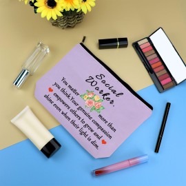 Social Worker Gifts Makeup Bag Social Work Appreciation Gift Thank You Gift Purple Cosmetic Bag Inspirational Gift for Social Worker Volunteer Coworkers Friends Christmas Thanksgiving Birthday Gift