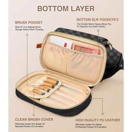 Hairao Large Makeup Bag, Double Layer Makeup Bag Organizer, Toiletry Bag For Women, Cosmetic Travel Bag, Leather Makeup Bag, Portable Toiletry Bag, Waterproof Roomy Bag For Women And Girls, Black