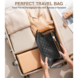 Hairao Large Makeup Bag, Double Layer Makeup Bag Organizer, Toiletry Bag For Women, Cosmetic Travel Bag, Leather Makeup Bag, Portable Toiletry Bag, Waterproof Roomy Bag For Women And Girls, Black