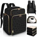 Ahzske Elegant Black Backpack Organizer, Holds 126 Nail Bottles, Extra Large Nail Kit Supplies Storage with 3 Removable Cases, PU Leather Organizer for Travel