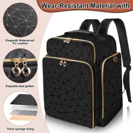 Ahzske Elegant Black Backpack Organizer, Holds 126 Nail Bottles, Extra Large Nail Kit Supplies Storage with 3 Removable Cases, PU Leather Organizer for Travel