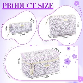 Zeyune 3 Pcs Quilted Makeup Bag Large Cotton Cosmetic Floral Makeup Bag Travel Toiletry Storage Aesthetic Cute Cosmetic Pouch with Zipper for Women Mom Birthday Gift Home Bathroom(Flower)