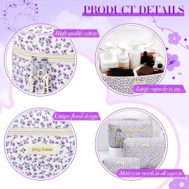 Zeyune 3 Pcs Quilted Makeup Bag Large Cotton Cosmetic Floral Makeup Bag Travel Toiletry Storage Aesthetic Cute Cosmetic Pouch with Zipper for Women Mom Birthday Gift Home Bathroom(Flower)