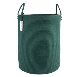 XUANGUO Cotton Rope Laundry Basket Hamper for Clothes Woven Storage Basket for Living Room Bedroom Boho Tall Rope Baskets for Blanket Toys Pillow Towels Baby Nursery Hamper Bin Large dark green