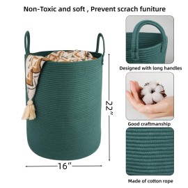 XUANGUO Cotton Rope Laundry Basket Hamper for Clothes Woven Storage Basket for Living Room Bedroom Boho Tall Rope Baskets for Blanket Toys Pillow Towels Baby Nursery Hamper Bin Large dark green