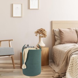 XUANGUO Cotton Rope Laundry Basket Hamper for Clothes Woven Storage Basket for Living Room Bedroom Boho Tall Rope Baskets for Blanket Toys Pillow Towels Baby Nursery Hamper Bin Large dark green