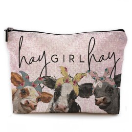 NEGIGA Cow Print Stuff,Cow Makeup Bag,Cow Gifts,Western Makeup Bag,Makeup Bags For Women,Cow Print(Pink Speckled Cosmetic Bag)