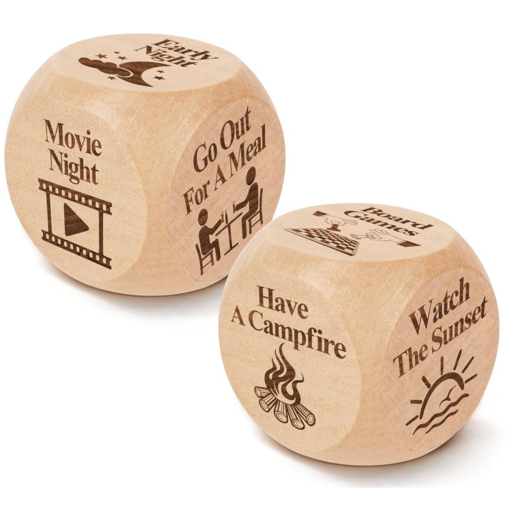 JCHCAMRY 2 Pcs Anniversary Wooden Activity Date Night Decision Dice Decider Valentines Day Gifts for Him Her Christmas Birthday Gifts for Husband Wife Boyfriend Girlfriend Men Women Gifts