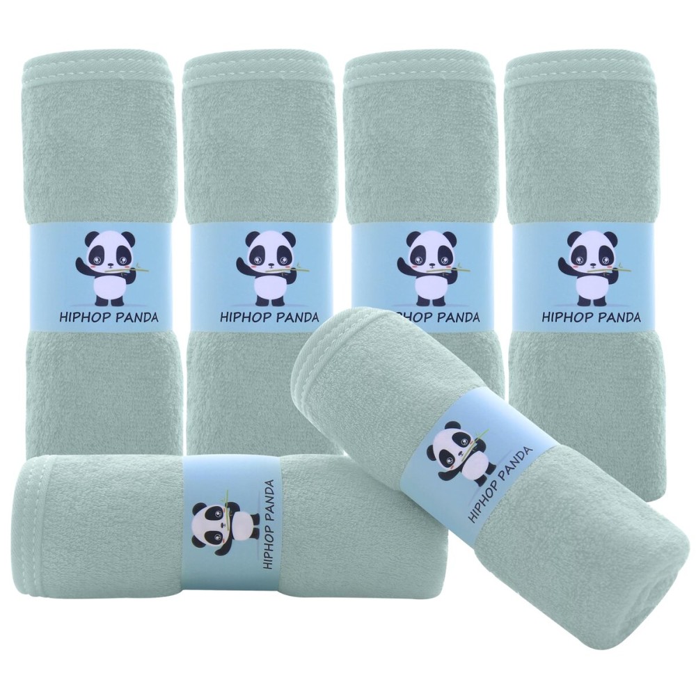 HIPHOP PANDA Baby Washcloths, Rayon Made from Bamboo - 2 Layer Ultra Soft Absorbent Newborn Bath Face Towel - Reusable Baby Wipes for Delicate Skin - Green, 6 Pack