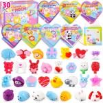 LATEEFAH 30 PCS Valentines Cards Mochi Squishy Toys Party Favors with Heart Boxes for Kids, Happy Valentines Day Exchange Cards Gift Set, School Classroom Valentines Cards Gift Prizes for Kids Treats