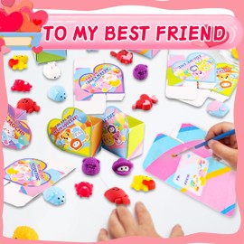 LATEEFAH 30 PCS Valentines Cards Mochi Squishy Toys Party Favors with Heart Boxes for Kids, Happy Valentines Day Exchange Cards Gift Set, School Classroom Valentines Cards Gift Prizes for Kids Treats