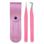 GMI Tweezers: Elegant Fiber Tip Glitter Tweezer Set in Pink - Straight and L Shape for Precision Beauty.