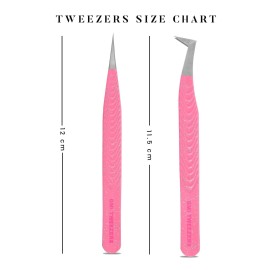 GMI Tweezers: Elegant Fiber Tip Glitter Tweezer Set in Pink - Straight and L Shape for Precision Beauty.