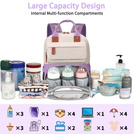 Diaper Bag Backpack, Large Unisex Baby Bags for Boys Girls, Purple Baby Nappy Diaper Bag, Multipurpose Travel Back Pack for Moms Dads with Insulated Pockets and Stroller Straps