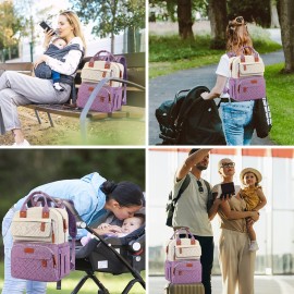 Diaper Bag Backpack, Large Unisex Baby Bags for Boys Girls, Purple Baby Nappy Diaper Bag, Multipurpose Travel Back Pack for Moms Dads with Insulated Pockets and Stroller Straps