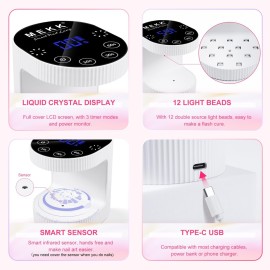MEKK Cordless Mini UV Light for Gel Nails - 24W Rechargeable Mini UV LED Nail Lamp with Touch Control & Auto Sensor,Small Flash Cure Lamp,4 Timers,Portable Nail Light for Salon & Home(White)