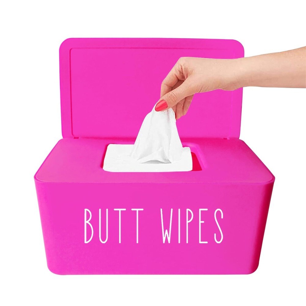 Moorfowl Butt Wipes Dispenser for Bathroom, Upgrade Size(8.2L x 4.9W x 3.9H inches), Large Capacity Flushable Wipes Holder Container for Restroom
