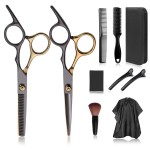 Hair Cutting Scissors Kit, Hair Scissors Professional Haircut Scissors with Stainless Steel Hair Shears, Thinning Shears, Haircut Accessories in Leather Case for Salon/Home- 10PCS Gold Black