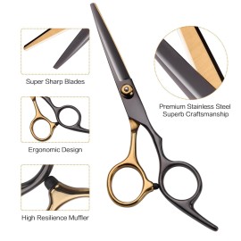 Hair Cutting Scissors Kit, Hair Scissors Professional Haircut Scissors with Stainless Steel Hair Shears, Thinning Shears, Haircut Accessories in Leather Case for Salon/Home- 10PCS Gold Black Hair Cutting Scissors Kit, Hair Scissors Professional Haircut Scissors with Stainless Steel Hair Shears, Thinning Shears, Haircut Accessories in Leather Case for Salon/Home- 10PCS Gold Black
