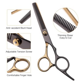 Hair Cutting Scissors Kit, Hair Scissors Professional Haircut Scissors with Stainless Steel Hair Shears, Thinning Shears, Haircut Accessories in Leather Case for Salon/Home- 10PCS Gold Black Hair Cutting Scissors Kit, Hair Scissors Professional Haircut Scissors with Stainless Steel Hair Shears, Thinning Shears, Haircut Accessories in Leather Case for Salon/Home- 10PCS Gold Black