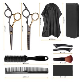 Hair Cutting Scissors Kit, Hair Scissors Professional Haircut Scissors with Stainless Steel Hair Shears, Thinning Shears, Haircut Accessories in Leather Case for Salon/Home- 10PCS Gold Black Hair Cutting Scissors Kit, Hair Scissors Professional Haircut Scissors with Stainless Steel Hair Shears, Thinning Shears, Haircut Accessories in Leather Case for Salon/Home- 10PCS Gold Black