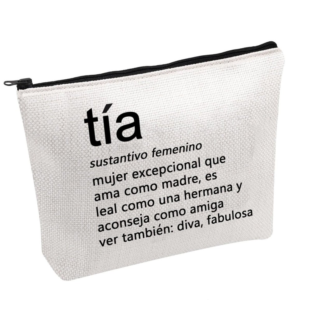 PWHAOO Tia Definition Cosmetic Bag Spanish Aunt Merchandise Spanish Auntie Definition Gift New Aunt Gift (Tia Definition B)