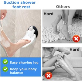 Shower Foot Rest for Shaving Legs with Upgraded Industrial Suction Cup, Only Fit Smooth & Non-Porous & Bigger 5.2 Inches Tile Wall, White, Pack of 1