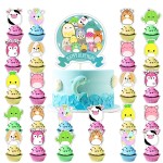 25Pcs Cute Animal Cake Decorations with 24pcs Cupcake Toppers, 1pcs Big Cake Topper for Cute Animal Birthday Party Supplies