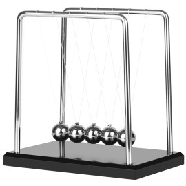 Large Newtons Cradle Balance Pendulum 5 Balls, Wooden Base Newton\'s Cradle, Desktop Toys Kinetic Toys for Kids Adults, Office Home Desk Dcor, Fun Science Physics Learning