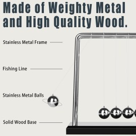 Large Newtons Cradle Balance Pendulum 5 Balls, Wooden Base Newton\'s Cradle, Desktop Toys Kinetic Toys for Kids Adults, Office Home Desk Dcor, Fun Science Physics Learning