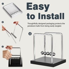 Large Newtons Cradle Balance Pendulum 5 Balls, Wooden Base Newton\'s Cradle, Desktop Toys Kinetic Toys for Kids Adults, Office Home Desk Dcor, Fun Science Physics Learning