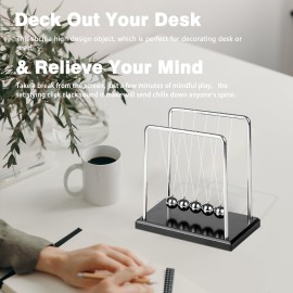 Large Newtons Cradle Balance Pendulum 5 Balls, Wooden Base Newton\'s Cradle, Desktop Toys Kinetic Toys for Kids Adults, Office Home Desk Dcor, Fun Science Physics Learning