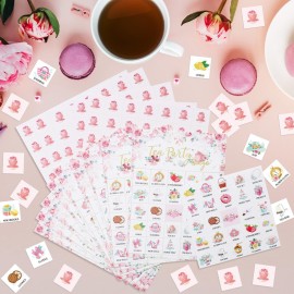 Shappy 35 Pcs Floral Tea Party Bingo Cards 24 Players Floral Tea Birthday Games Bingo Games for Adults Family Activities Birthday Wedding Party Favors Gifts