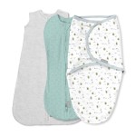 SwaddleMe by Ingenuity Comfort Pack Baby Swaddle Set, Size 0-3 Months, 5-14 Pounds, Pod, Original Swaddle, Night Sack, 3pk - Little Bees