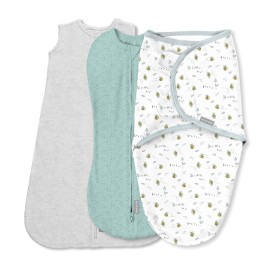 SwaddleMe by Ingenuity Comfort Pack Baby Swaddle Set, Size 0-3 Months, 5-14 Pounds, Pod, Original Swaddle, Night Sack, 3pk - Little Bees