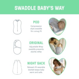 SwaddleMe by Ingenuity Comfort Pack Baby Swaddle Set, Size 0-3 Months, 5-14 Pounds, Pod, Original Swaddle, Night Sack, 3pk - Little Bees