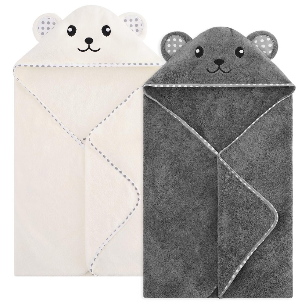 URSEORY Baby Hooded Towel, 2 Pack Cotton Baby Towel Set, 31 X 31 Inch Super Soft Baby Bath Towel for Infants, Toddlers and Newborn (Panda)