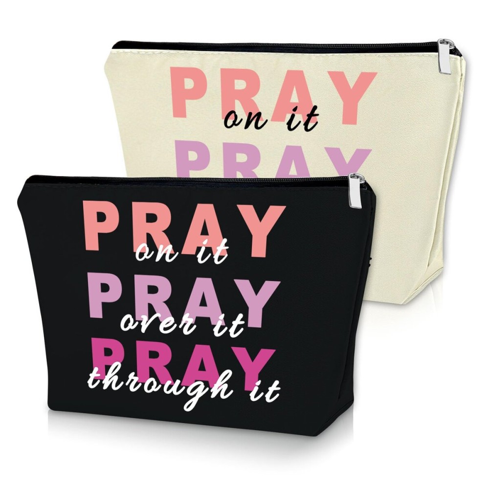Sazuwu 2PCS Prayer Gifts for Women Makeup Bag Christian Bible Verse Gifts Religious Gifts for Mom Cosmetic Bag Baptism Gifts for Girl Inspirational Prayer Gifts Birthday Christmas Gift
