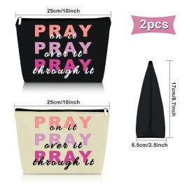 Sazuwu 2PCS Prayer Gifts for Women Makeup Bag Christian Bible Verse Gifts Religious Gifts for Mom Cosmetic Bag Baptism Gifts for Girl Inspirational Prayer Gifts Birthday Christmas Gift