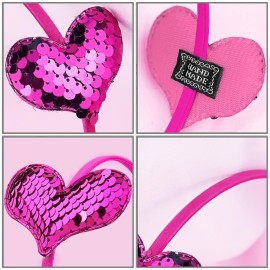 Valentines Headbands for Women Girls, Rose Sequin Love Hair Band Glitter Heart Headband Hair Hoop Hair Accessories for Valentine\'s Day New Year Birthday Wedding Party Gift, One Size Fits Most 1PCS