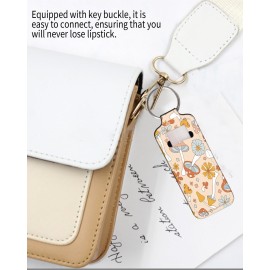 KLLRO RUO Chapstick Holder Keychain Fashion Lipstick Sleeve Lip Balm Portable Pocket Lip Gloss Tube Holder Clip-on Makeup Travel Accessories - Floral Mushroom