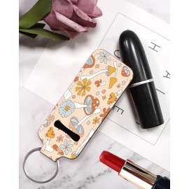 KLLRO RUO Chapstick Holder Keychain Fashion Lipstick Sleeve Lip Balm Portable Pocket Lip Gloss Tube Holder Clip-on Makeup Travel Accessories - Floral Mushroom